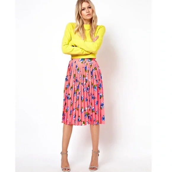 ASOS Skirts Asos Pleated Midi Skirt In Floral Print Poshmark